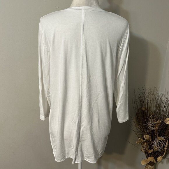 FDJ French Dressing Jeans Women V-Neck 3/4 Sleeve Tunic Top White Lagenlook L ? - Picture 2 of 5